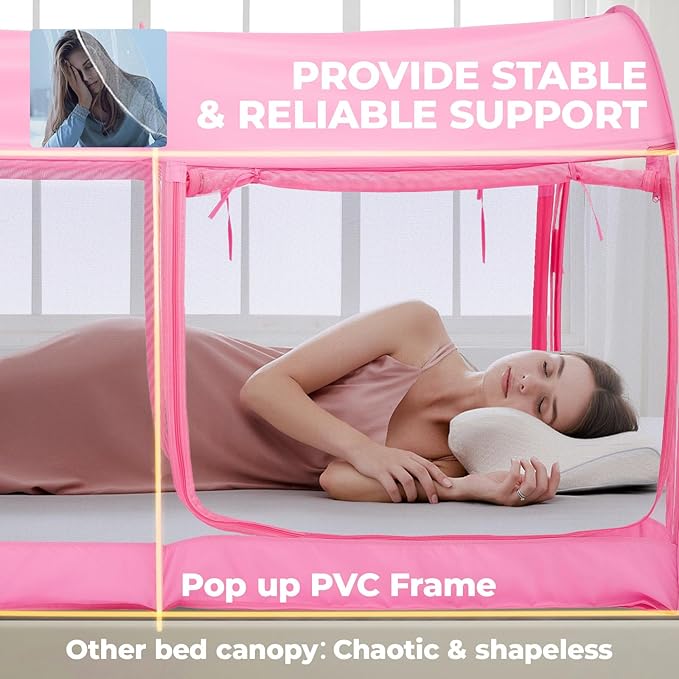 Alvantor Mosquito Net Bed Canopy Tents Dream Privacy Space Twin Size Sleeping Tents Indoor Pop Up Portable Frame Breathable Cottage Pink (Mattress Not Included)