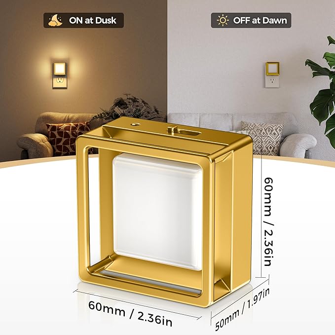 DORESshop Night Light, Night Lights Plug into Wall,2 Pack 3000K LED Nightlight with Adjustable Brightness, Automatic Night Light Plug in with Light Sensor for Bathroom Hallway Room Decor, Gold