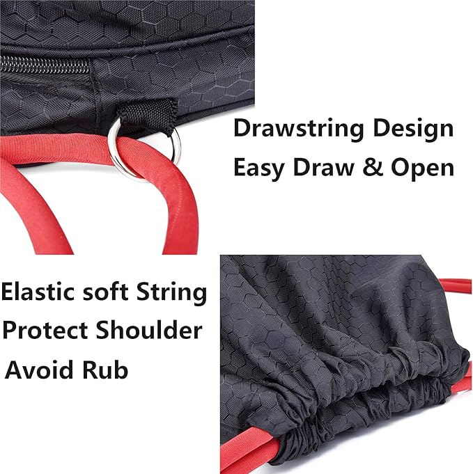 Waterproof Drawstring Backpack Swim Bag Sackpack,Dry Wet Depart,Swimming Gym Yoga Sport Shoulder Rucksack Daypacks Beach Pool Casual Bags (BLACK with RED Drawstring)
