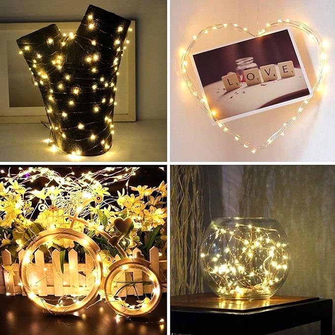 LAMPHOME 100 LED 33FT Fairy Lights Battery Operated with Remote, Mini Starry String Lights,Multi Functions & Timer, Twinkle Light for Christmas Home Bedroom Wedding DIY Centerpiece Decor,Yellow