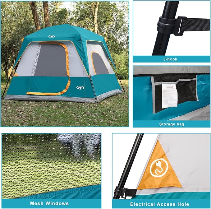 UNP 2/4/6/8 Person Tent, Portable Cabin Tent, Camping Tent 4-Person Easy Set Up, Waterproof with Top Rainfly for Outdoor Camping/Hiking