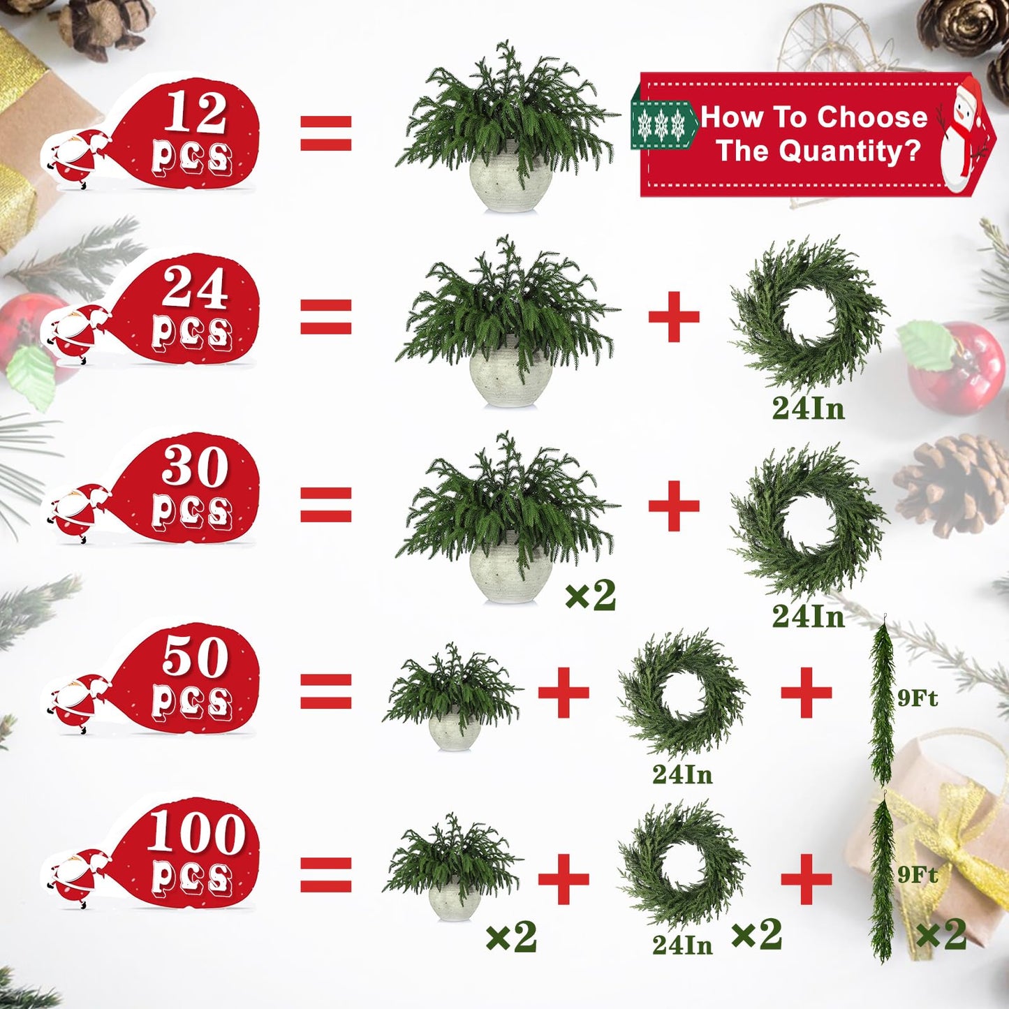 LZNPA 12 Pcs Realistic Christmas Pine Branches Natural Droopy Soft Bendable Artificial Pine Stems Picks Lifelike Greenery Stems for Vases Cedar Wreaths Garland Outdoor Indoor Christmas Decorations