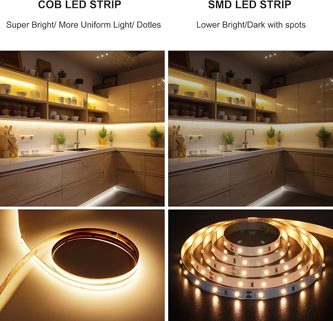 32.8ft COB LED Strip Light Warm White, High Bright LED Strips with 320LEDs, RF Remote and UL Power Supply, 2700K Dimmable LED Lights for Bedroom,Kitchen, DIY Home Decoration, 2 Rolls of 16.4ft
