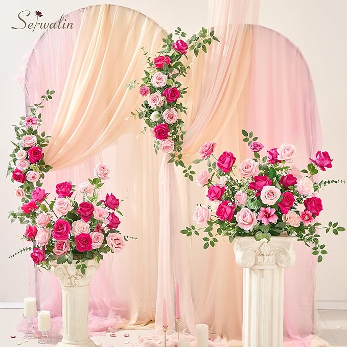 Serwalin 20pcs Artificial Pink & Hot Pink Roses, 4'' Big Flower Head, Fake Velvet Roses, Silk Roses Long Stems Realistic Bouquet for Wedding Parties Table Centerpiece and Home Decor