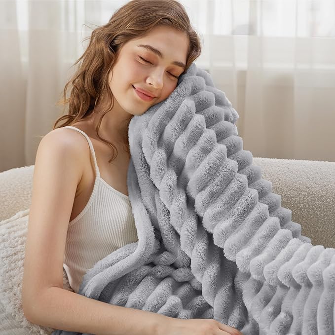 Bedsure GentleSoft Twin Blanket for Couch - Cozy Soft Blankets for Women, Cute Small Fleece Throws for Girls, Light Grey, 60x80 Inches
