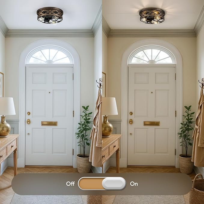 VONLUCE Flush Mount Ceiling Lights, 3-Light Hallway Ceiling Lighting Fixtures, 13 inch Farmhouse Metal Cage Ceiling Lights for Entryway Kitchen, Adjustable Lamp Holders, 2 pcs, Oil-Rubbed Bronze