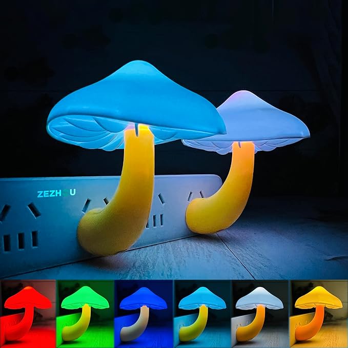 ZEZHOU Sensor LED Mushroom Night Light - Plug in Wall Mushroom Light Magic 7 Color Changing, Mini Dream Bed Colourful Nightlight for Kids Adults Pet for Bedroom, Bathroom, Stairs, Cute Lamp Gift Ideas