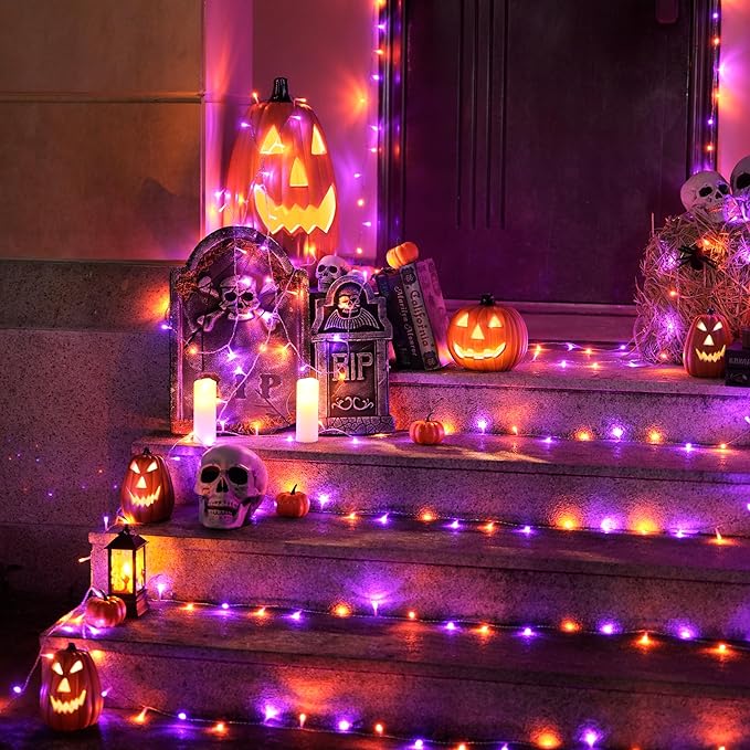 JMEXSUSS 400LED Orange and Purple Halloween Lights Indoor Outdoor Waterproof, 132ft 8 Modes String Lights Plug in with Remote for Room Garden Patio Yard Halloween Decor