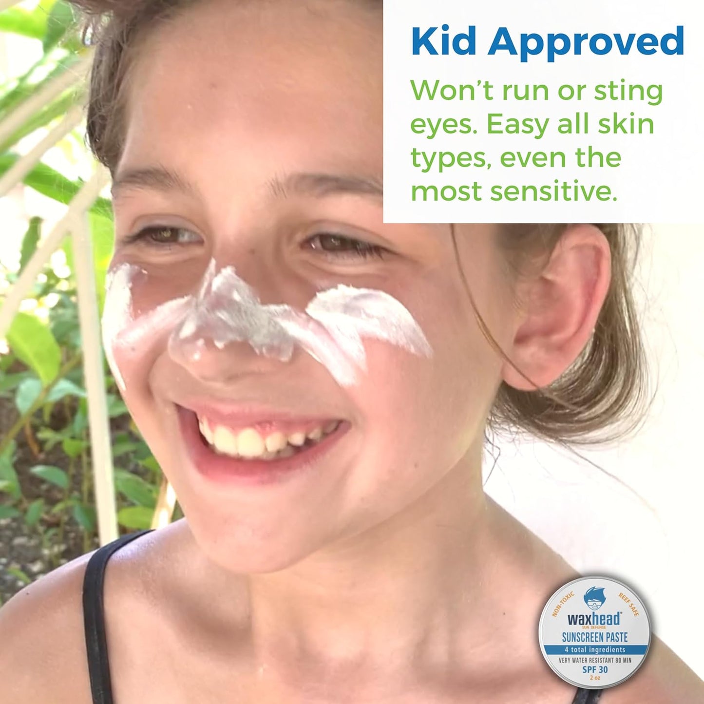 Waxhead Zinc Oxide Sunscreen Face & Nose - Sensitive Skin Safe SPF 30, Reef Safe Physical Visible Protection for Acne Prone Skin, Waterproof Natural Mineral Sunscreen for Kids & Adults (White 2oz)