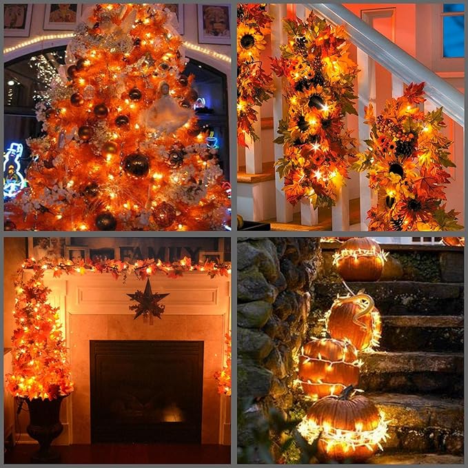 YULETIME 200 Orange LED Christmas Lights with White Wire, Pack of 2 Strands 33 Feet 100 Lights UL Certified Holiday String Light Set