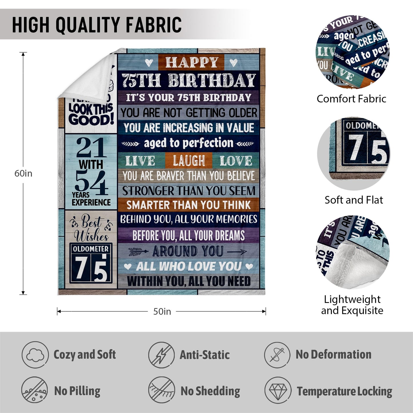 75th Birthday Gifts for Men Women, 75th Birthday Gift Ideas, Milestone 75th Birthday Decorations, Funny 75 Years Old Gift for Husband Wife Him Her Dad Mom, 75th Birthday Gifts Throw Blanket 50" x 60"