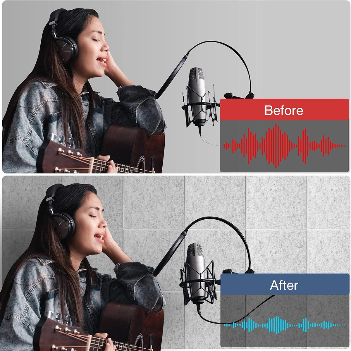 22 Pack Self Adhesive Acoustic Panels, 12" X 12" X 0.4" High Density Polyester Sound Proof Foam Panels for Walls, Soundproof Wall Panels for Home & Office (Sliver Gray)