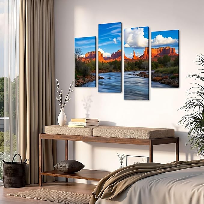 Canvas Wall Art Prints Pictures Cathedral Rock Sedona Framed Posters Modern Wall Painting Artwork Gift Home Decor for Living Room Ready to Hang 4 Panel