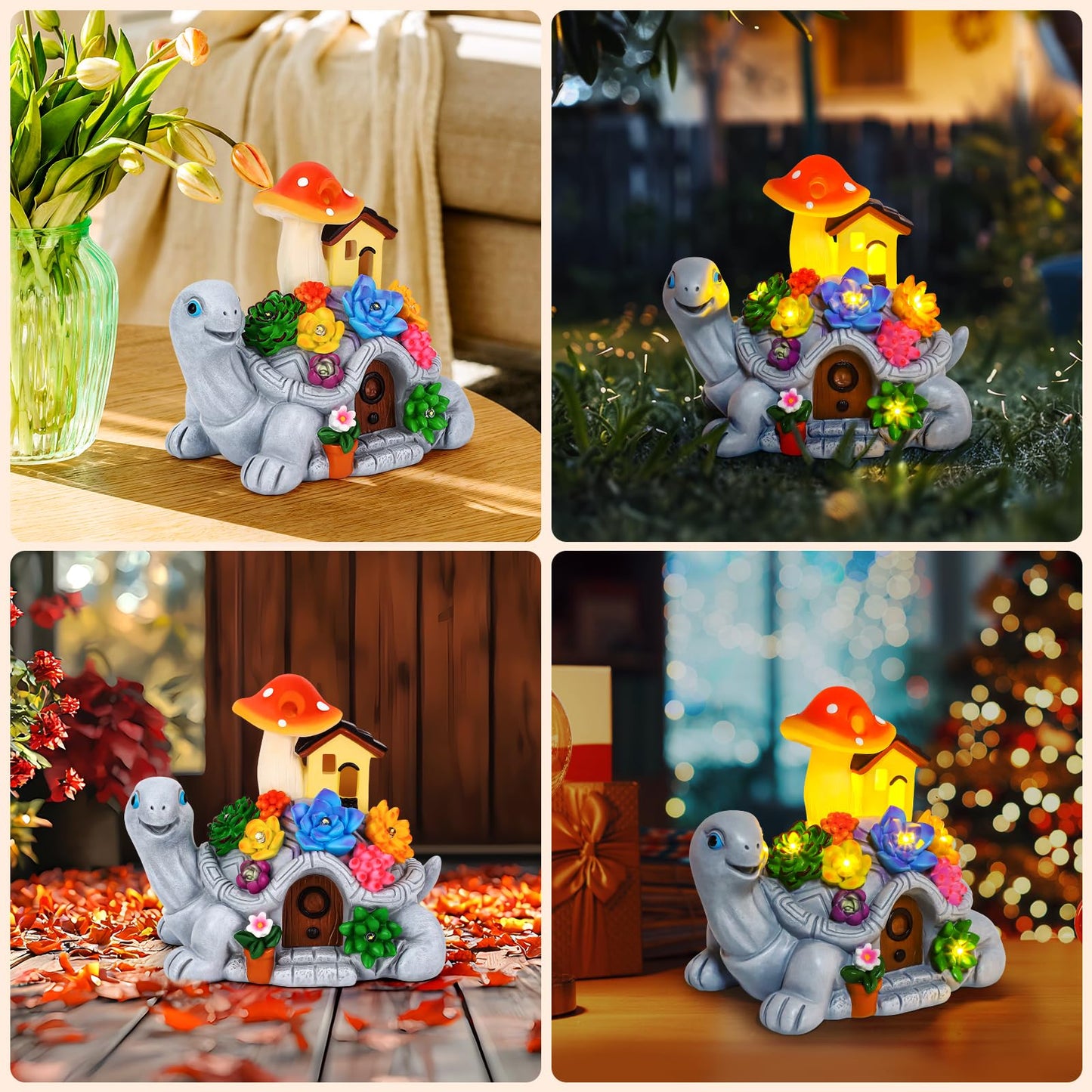 Cikoube Solar Garden Turtle Statues with Succulentss and 7 LED Lights, Outdoor Garden Decor Turtle Figurine for Yard Lawn Patio Balcony Porch, Unique Birthday Gifts Housewarming for Mom Women