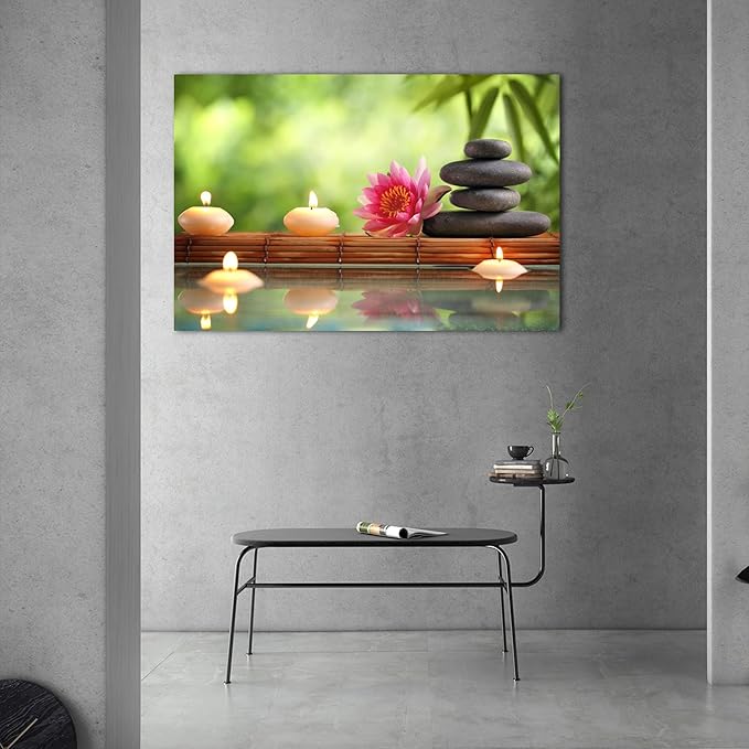 Zen Wall Art Decor, Modern Bathroom Zen Decor Wall Art, Canvas Wall Art for Spa Zen Room Decor, Green Bamboo Forest and Black Pebble Relaxing Art Prints for Office Meditation Decor 28x40 Inches