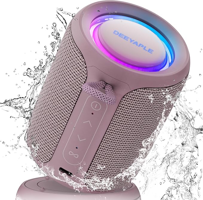 Bluetooth Speaker Wireless,IP67 Waterproof & Dustproof Portable Speaker with Lights,15W Loud Stereo Sound, 2500mAh Battery All Day Playtime, TWS Pairing, BT5.3, Home/Party/Outdoor/Beach (Dusty Pink)