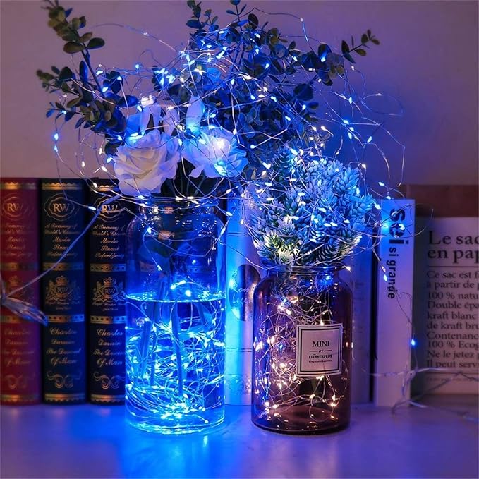 LAMPHOME 6 Pack Blue Fairy Lights Battery Operated - 7ft 20 LED Lights Copper Wire Mini String Light Firefly Light for Mason Jars DIY Crafts Christmas Wedding Party Centerpiece Table Decor