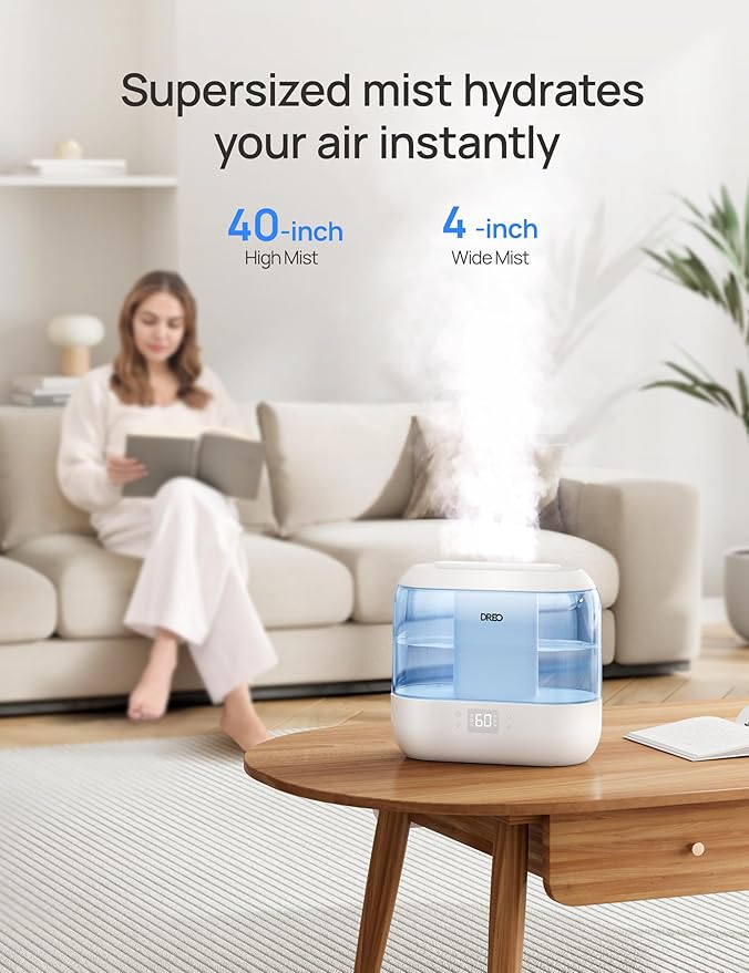 Humidifiers for Bedroom - DREO Quiet (4L Water Tank) Cool Mist Top Fill Essential Oil Diffuser for Home, Smart App & Voice Control, Rapid Ultrasonic Humidification Baby Nursery and Plants, Blue