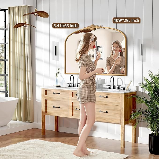 Besdomus Antique Arched Gold Mirror: 40"x29" Large Gleaming Gold Vintage Wall Mounted Mirror - Baroque Traditional Ornate for Bedroom/Bathroom/Fireplace/Entryway - Home Decor for Homemakers