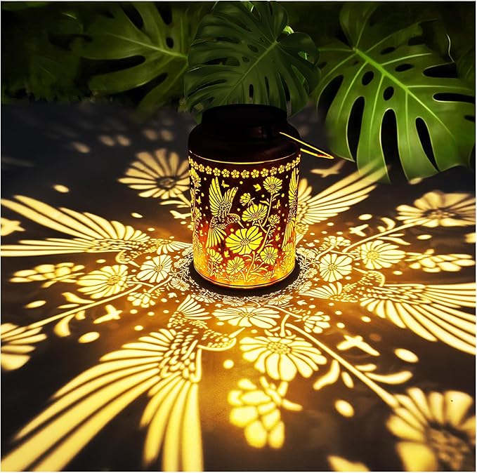 Solar Lanterns Outdoor Waterproof,Hummingbird & Gesang Flower Lights,Metal Hanging Garden Decor Outside,Yard Art Decorations for Patio,Pathway,Gardening Birthday Gifts for Mom,Women,Grandma