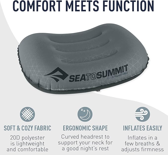 Sea to Summit Aeros Ultralight Inflatable Camping and Travel Pillow, Deluxe (22 x 14), Grey