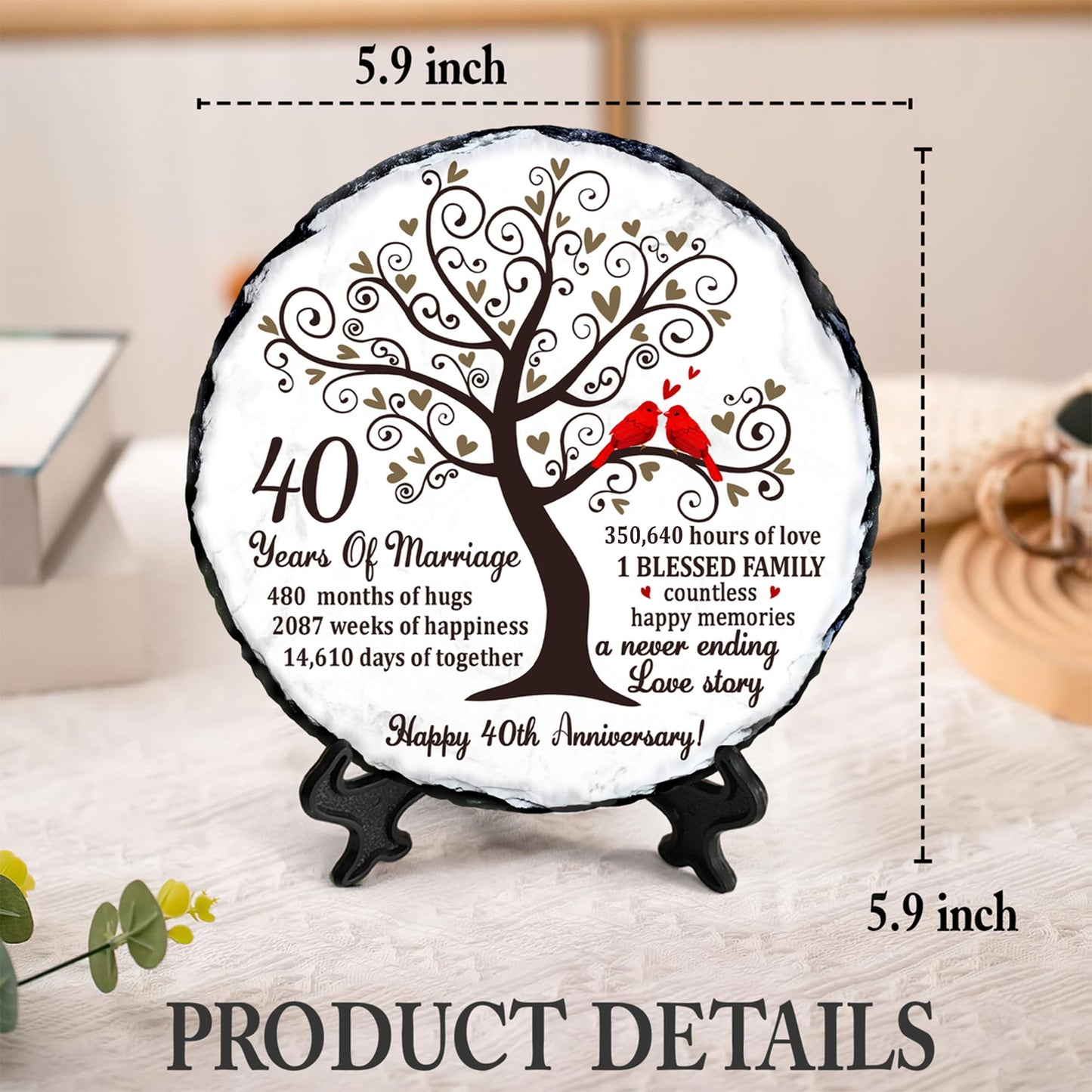 Bozspacer Ruby Couple Slate Plate - 40th Anniversary Wedding Gifts for Parents Couple - 40th Anniversary Unique Gift Ideas - 40 Years of Marriage Decoration, Plaque, Keepsake