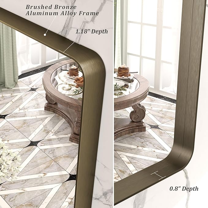 50x40 Inch Bronze Metal Framed Bathrrom Mirror, Brushed Metal Bathroom Vanity Mirrors for Wall, Rounded Corner Bronze Rectangle Mirror for Farmhouse, Bedroom, Anti-Rust (Horizontal/Vertical)
