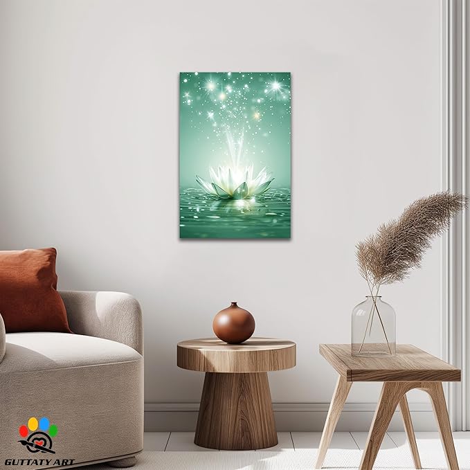 Zen White Lotus Flower Canvas Wall Art, Lotus Floral Pictures Wall Print, Spiritual Water Lily Canvas Prints, Lotus Bloom on Water Poster, Zen Meditation Spiritual Artwork for Yoga Spa Room 12x18 inch