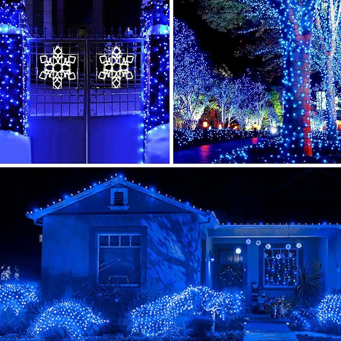 Christmas String Lights Waterproof 100 LED Battery Operated Fairy Lights Indoor Outdoor for Wedding Home Party Christmas Holiday 2PC (Blue)