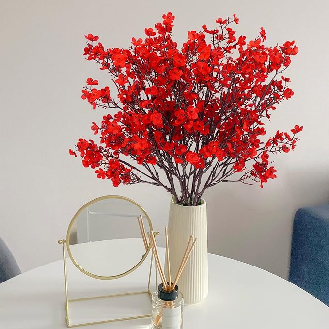 Uieke 30 Pcs Babys Breath Artificial Flowers Bulk Silk Red Faux Flowers Real Touch Gypsophila Bouquet for Christmas Halloween Home Wedding Decoration