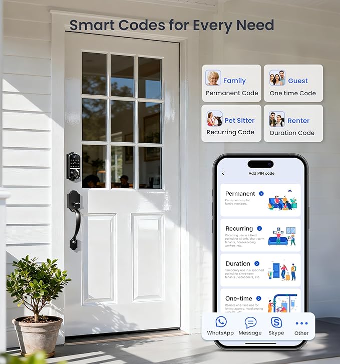 Veise VE017-H Fingerprint Smart Front Door Lock Set, App Control, 8-in-1 Keyless Entry Deadbolt with Zinc Alloy Handles, Emergency Power Port, Touchscreen Keypad, Auto Lock, Easy Install, Matte Black