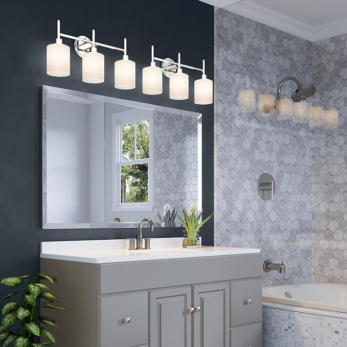 Design House Aubrey Transitional 3-Light Indoor Bathroom Vanity Light – Above The Mirror, Dimmable, Damp Listed – Frosted Glass and Polished Chrome – Design House, 589770