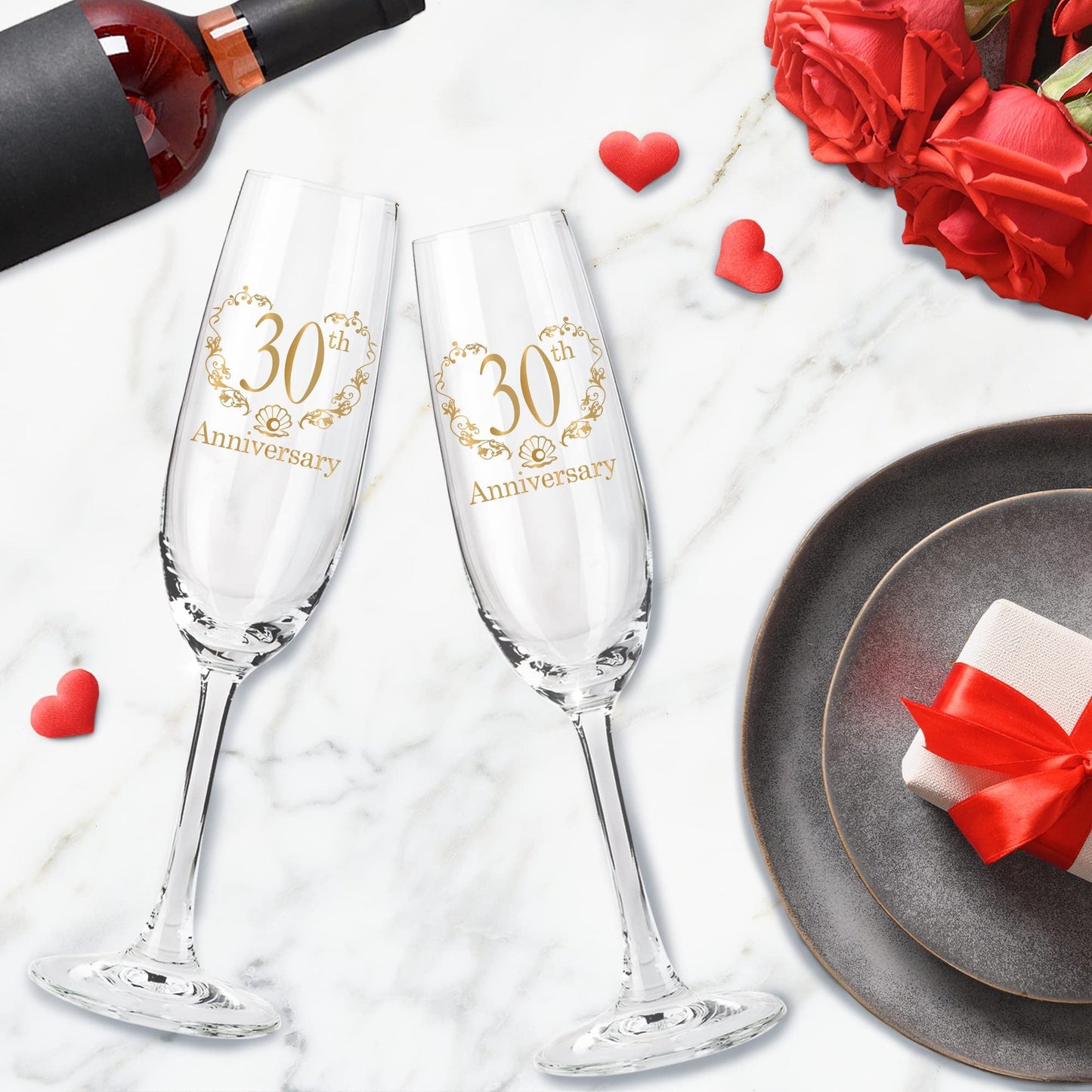 Tom Boy 30th Anniversary Champagne Flutes, 30th Wedding Anniversary Couple Gifts, Wedding Anniversary Champagne Flutes Glasses Set of 2, Couples gifts, Anniversary 30th Gifts for Parents