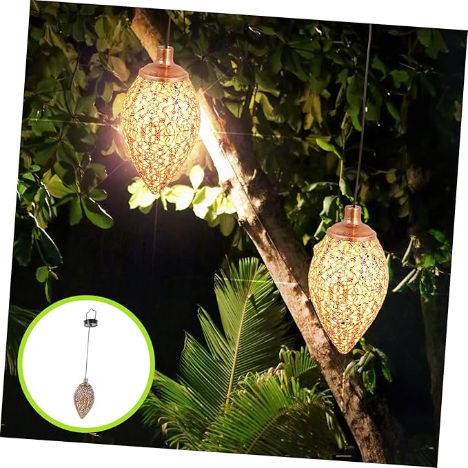 HEMOTON Solar Garden Light Outdoor Chandelier Hanging Decor Solar Lanterns Patio Lamp Rainproof Lighting