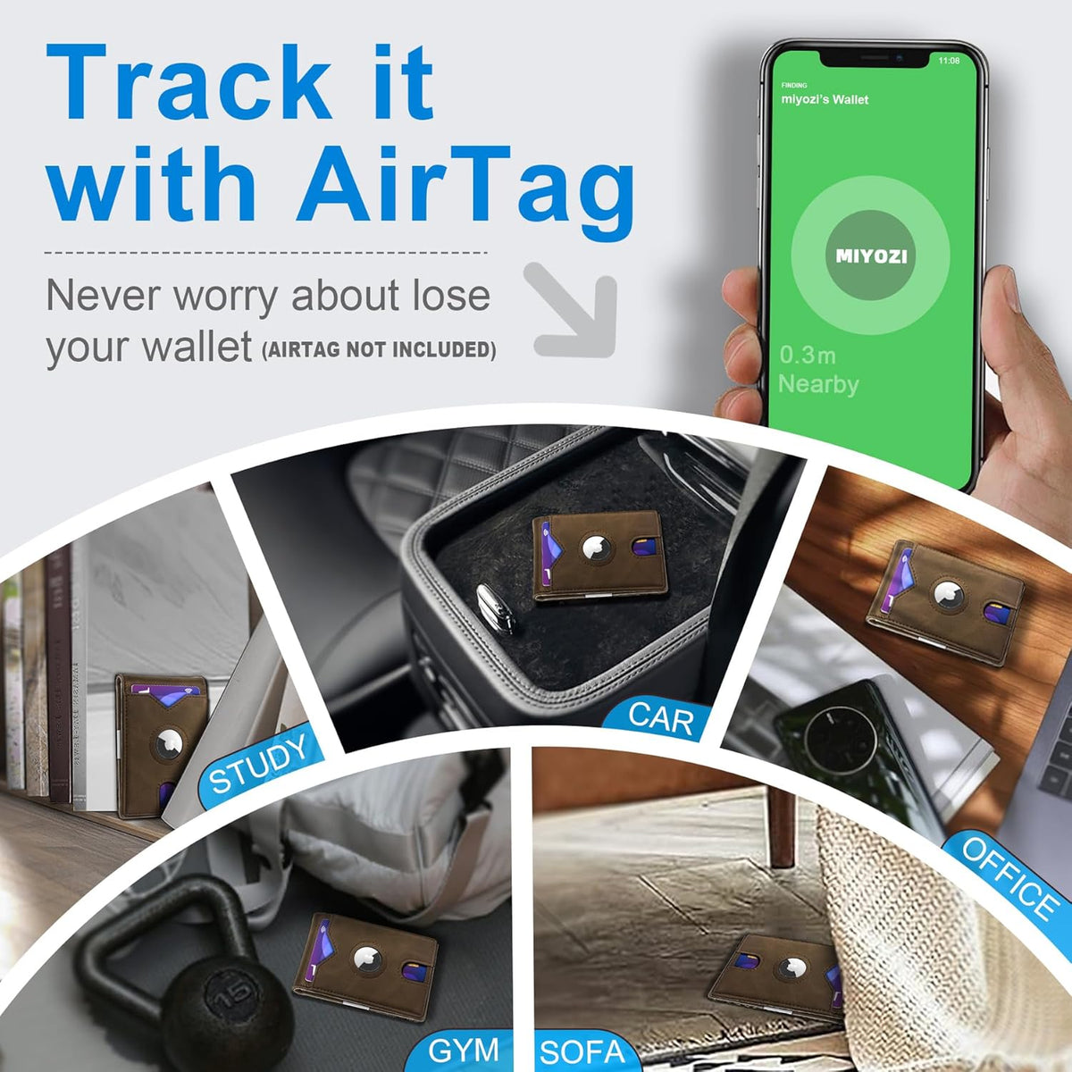 Airtag Wallet for Men,with Money Clip 11 Cards Slim Front Pocket Leather RFID Blocking Wallet with Gift Box