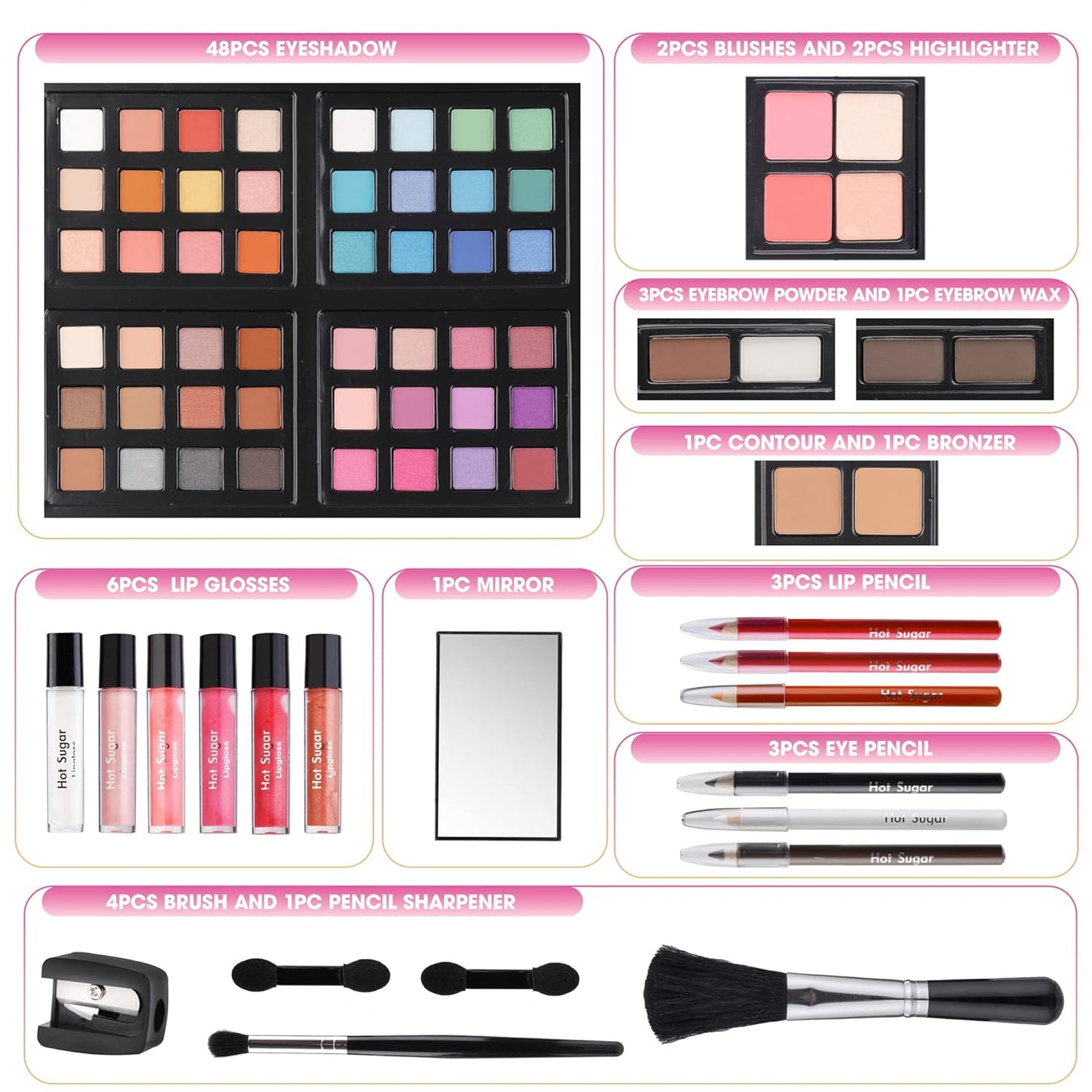 Hot Sugar Makeup Kit for Teenager Girls 10-12, All in One Beginner Makeup Kit for Women Full Kit, Teen makeup kit Cosmetic Gift Set on Birthday Christmas (PINK DAISY)