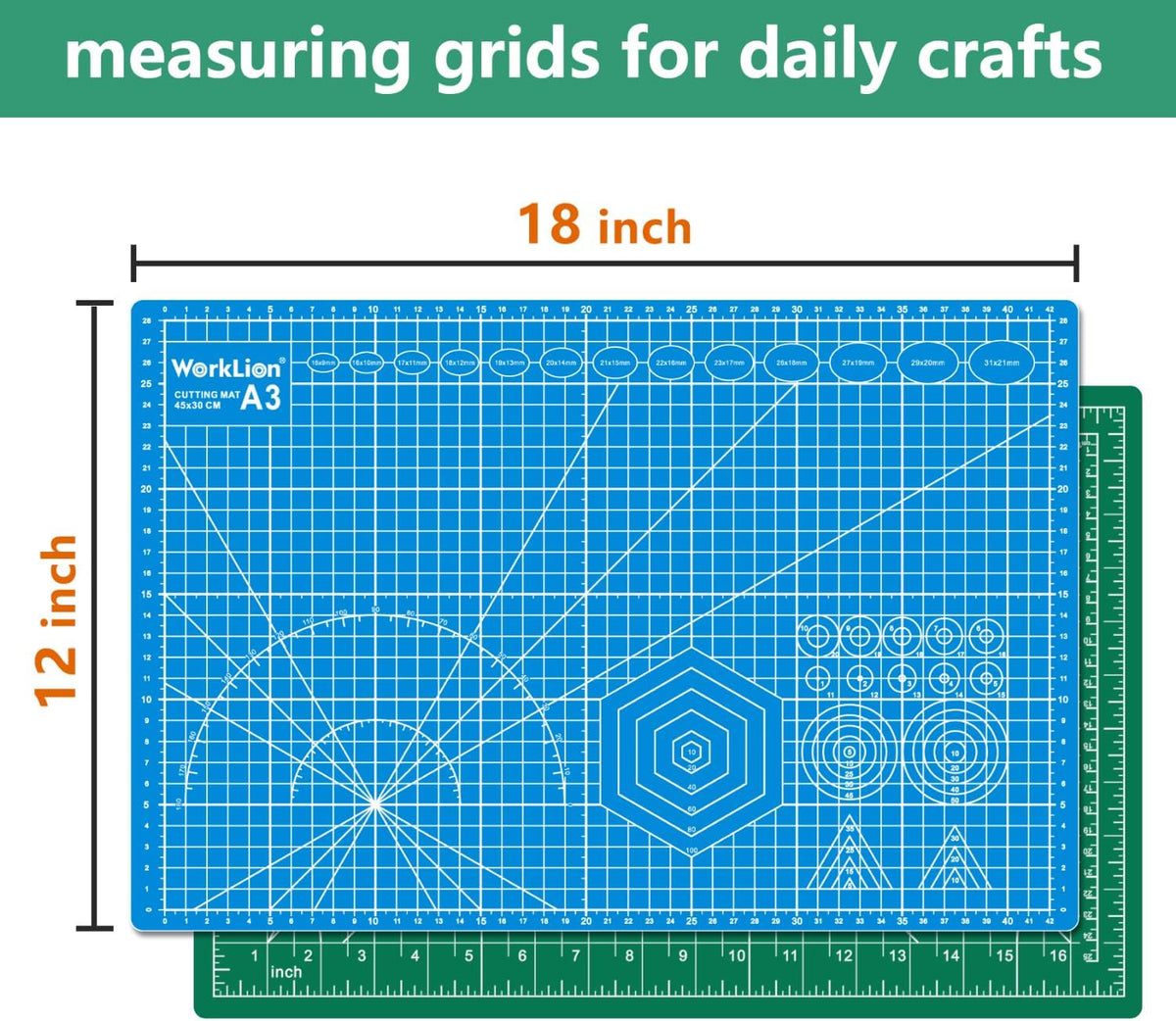 WORKLION Self Healing Cutting Mat - 12 x 18 inch Double Sided 5-layer Gridded Rotary PVC Cutting Board, for Sewing, Quilting, Scrapbooking and Arts & Crafts Projects (5 Pack)