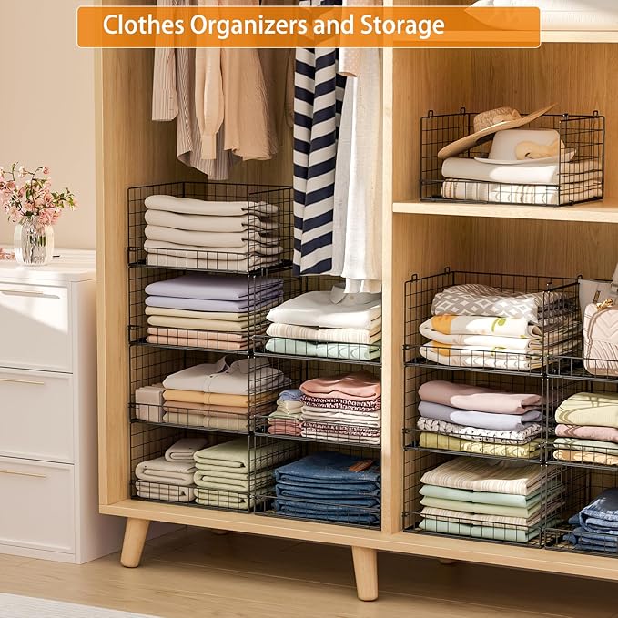 Yociyoga 7-Tier Stackable Closet Organizers and Storage Shelves, Foldable Closet Shelf Organizer System, Stackable Storage Bins Drawers for Closet Organizer System, Black(Patent Pending)
