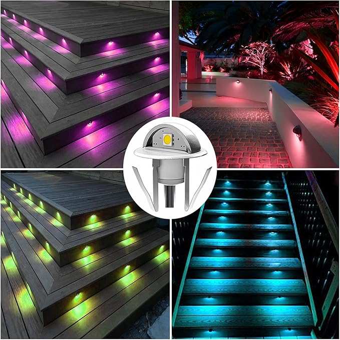 30 Pack LED Stair Lights Kit Outdoor 1-2/5" 0.2W-0.4W Low Voltage Waterproof IP65 Multi-Color RGB Recessed Wood LED Deck Lighting Yard Garden Patio Step Landscape Pathway Decor Lamps（RGB）
