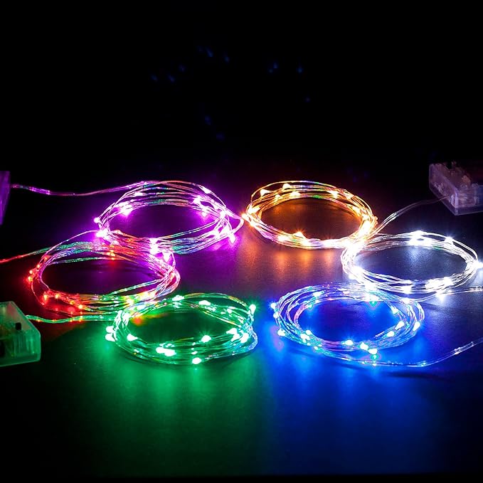 30 LEDs Warm White Color String Lights Silver Wire Indoor and Outdoor 9.5 Feet Firefly Starry Fairy Lights Battery Powered for DIY, Christmas, Holidays, Party, Bedroom and Centerpieces