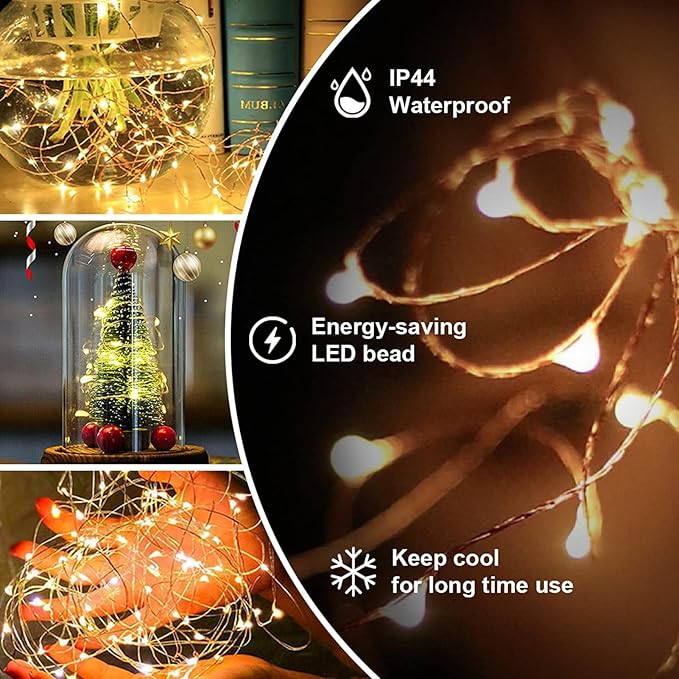 Fairy Lights Plug in,66FT 200LEDs Waterproof Led String Lights,8 Modes Remote Twinkle Light for Outdoor Indoor Christmas Wedding Birthday Garden Party Decorations,Silver Wire,Warm White