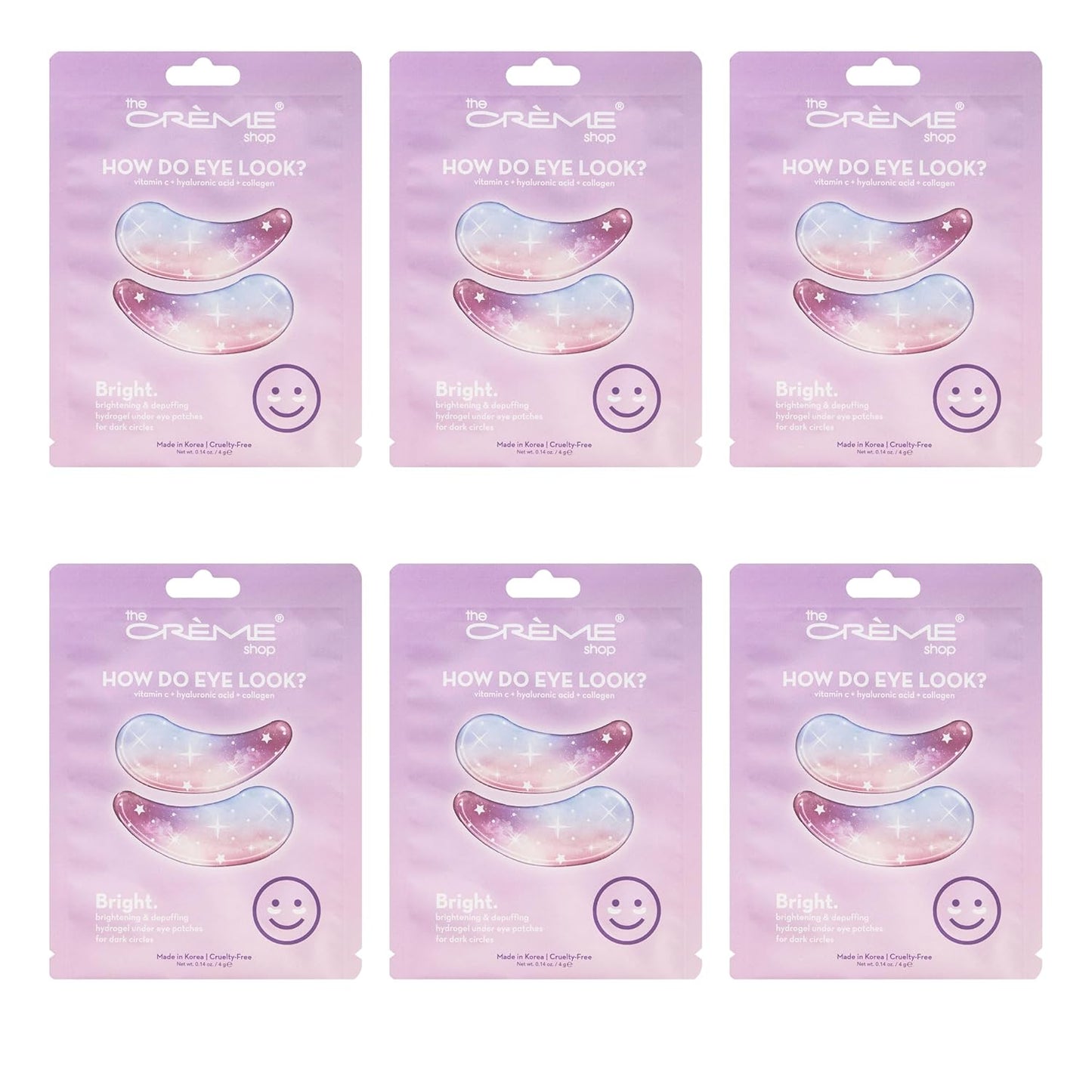 The CrÃ¨me Shop How Do Eye Look? Vegan Illuminating Under Eye Patches for Brightening Depuffing with Vitamin C Hyaluronic Acid & Vegan Collagen 15 Min Quick Fix for Dark Circles Wrinkles (Set of 6Pack)