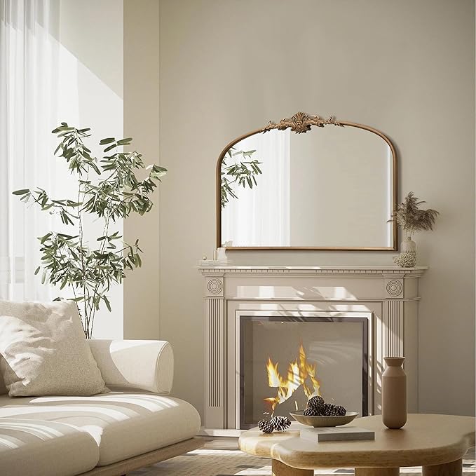 Besdomus Vintage Arched Gold Mirror: 32"x24" Large Gold Vintage Wall Mounted Mirror - Baroque Traditional Ornate for Bedroom/Fireplace/Bathroom/Hallway - Wall Decor for Fashion-Conscious