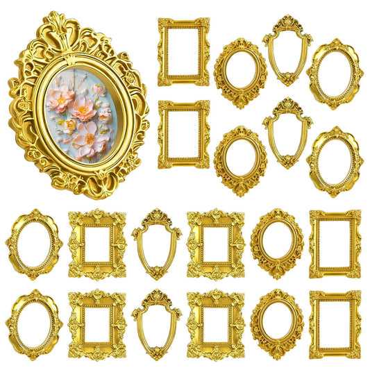 LHSYFBZ 20PCS Mini Vintage Resin Picture Frame, Mini Antique Photo Frame Oval Rectangle for DIY Jewelry Display, Photography Mobile Phone Photo and Wall Decor Hanging