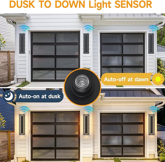 23.6 in Dusk to Dawn Exterior Lighting Fixtures,Black Modern Outdoor Wall Lights,3000K 36W Exterior Wall Sconce,Waterproof Outdoor Porch Lights Wall Mount,2-Tier Outside Garage Lights, 2 PCS