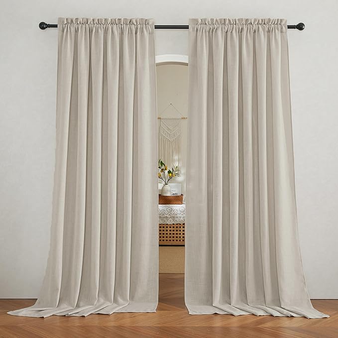 RYB HOME Extra Wide Semi Sheer Curtains, Breathable Room Divider Curtains for Office Bedroom Separation, Large Window Decoration for Sliding Glass Door, Angora, W 70 x L 108, 2 Pcs