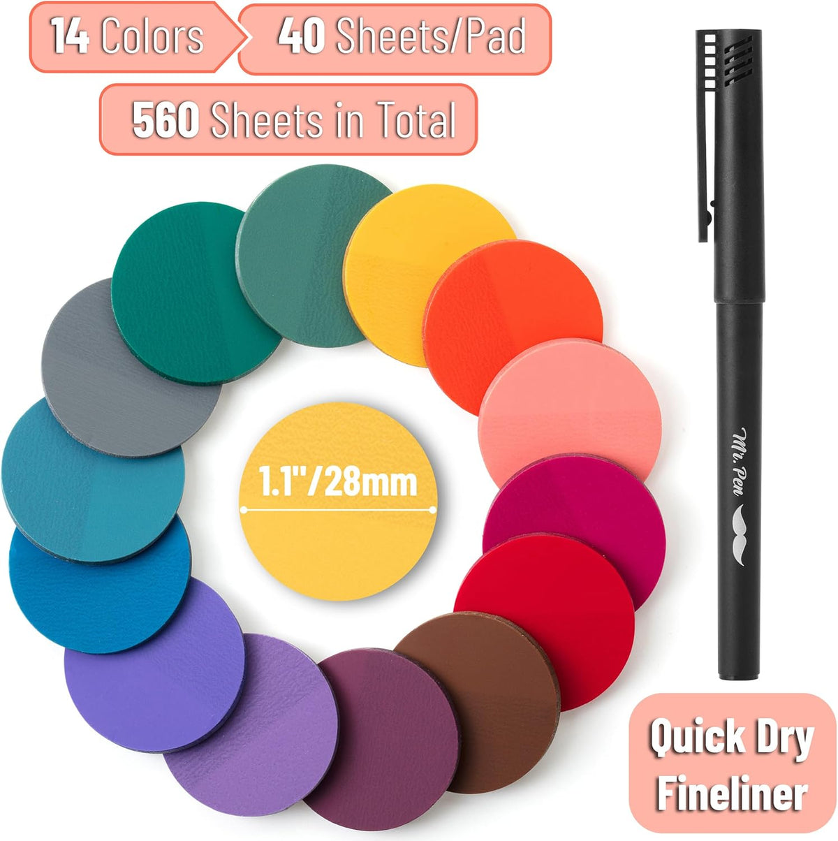 Mr. Pen- Transparent Sticky Note Set, 560Sheets, Colorful, Round Transparent Sticky Notes Set