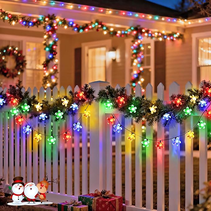 JMEXSUSS Solar String Lights Outdoor Waterproof, 2 Pack Each 30.6FT 50LED Cherry Blossoms Christmas Light, Solar Flower Lights for Garden Patio Yard Tree Party Decorations, Multicolored
