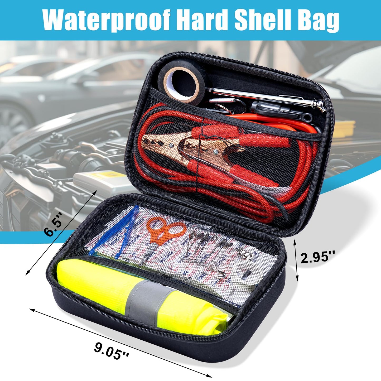 AUTODECO Car Roadside Emergency Kit, Portable Car Safety Kit Car Kits for Emergency, Black