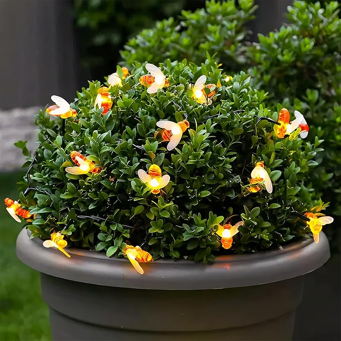 JMEXSUSS Solar Bee Lights Outdoor Waterproof, 30.6FT 50 LED Solar Fairy Lights, 8 Modes Twinkle Light for Outside Garden Patio Yard Decorations
